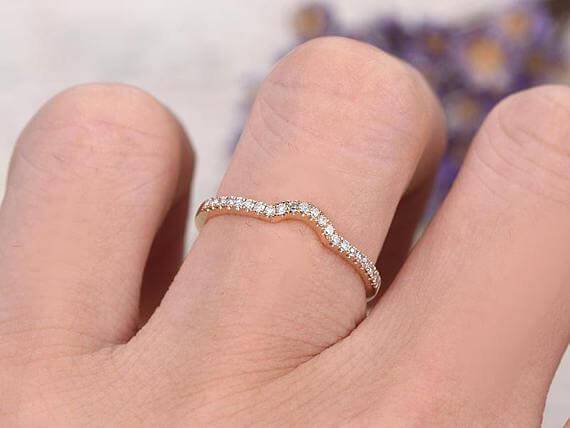 0.25 Carat Band Wedding Band with Diamonds Anniversary Ring Curved U Design Antique Style Band