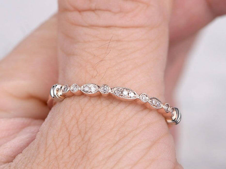 0.25 Carat 10k Rose Gold Anniversary Band in Flower Design Antique Style