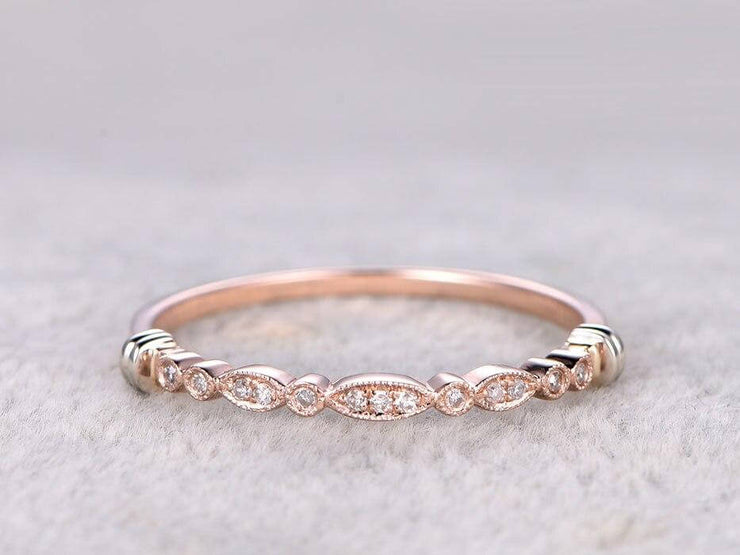 0.25 Carat 10k Rose Gold Anniversary Band in Flower Design Antique Style