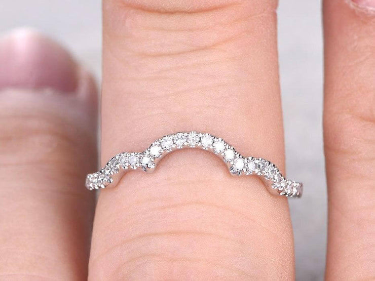 0.50 Carat 10k White Gold Wedding Band Wedding Ring Curved Desgin with Diamonds Anniversary Ring