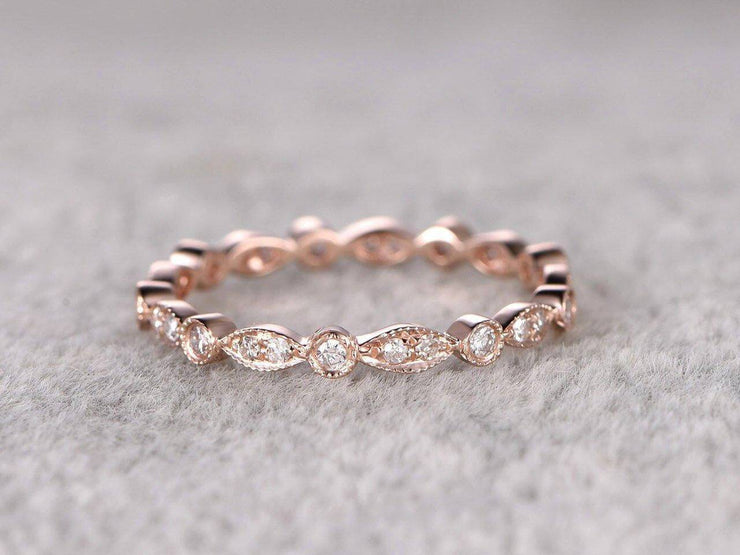 0.50 Carat RIng Wedding Band with Diamonds Anniversary Ring Milgrain Design Art Deco