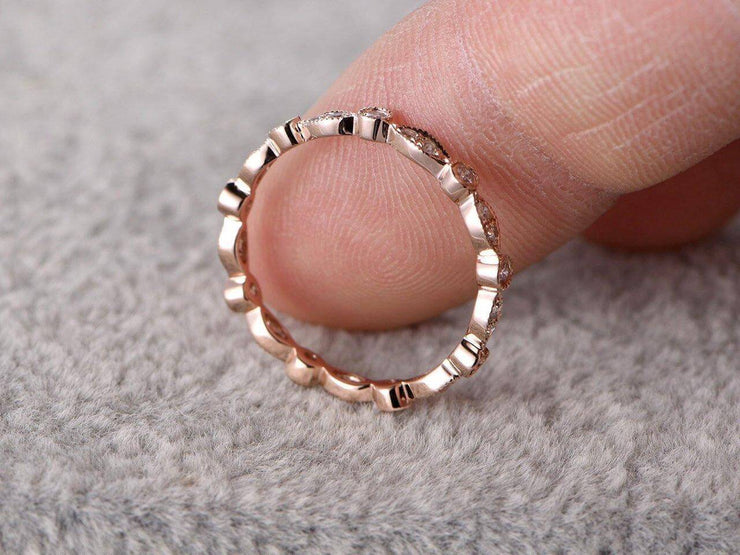 0.50 Carat RIng Wedding Band with Diamonds Anniversary Ring Milgrain Design Art Deco