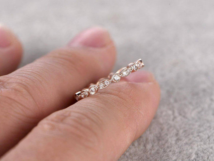 0.50 Carat RIng Wedding Band with Diamonds Anniversary Ring Milgrain Design Art Deco