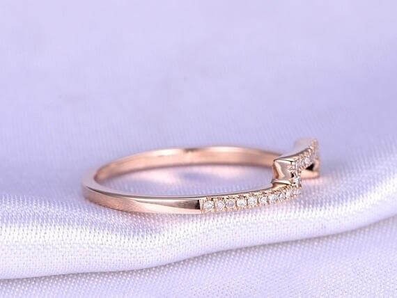 0.50 Carat 10k Rose Gold Wedding Band with Diamonds Anniversary Ring Curved Stretch Design Antique Style Band