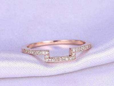 0.50 Carat Wedding Band with Diamonds Anniversary Ring Curved Stretch Design Antique Style Band