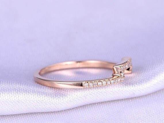 0.50 Carat Wedding Band with Diamonds Anniversary Ring Curved Stretch Design Antique Style Band