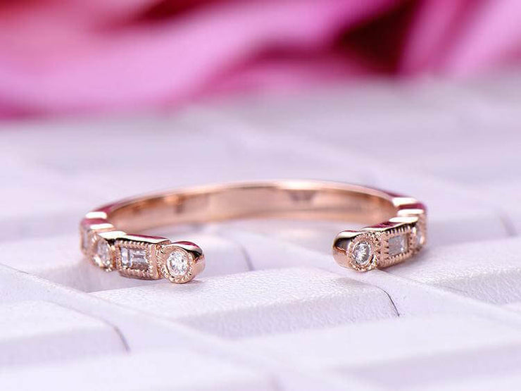 0.25 Carat Half Eternity Wedding Band 6mm Open gap wedding Band Round cut Moissanite bridal diamond ring Stackable ring