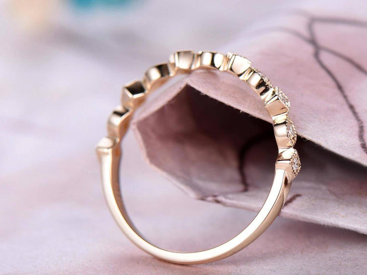 Anniversary Ring Flower Design Antique Style Band Solid 0.25 Carat 