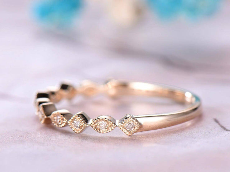 Anniversary Ring Flower Design Antique Style Band Solid 0.25 Carat 