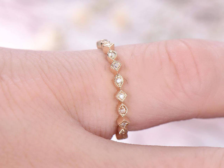 Anniversary Ring Flower Design Antique Style Band Solid 0.25 Carat 