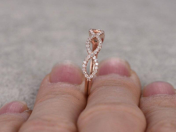0.50 Carat 10k Rose Gold Wedding Ring Curved Loop Flower Floral Stackable Band
