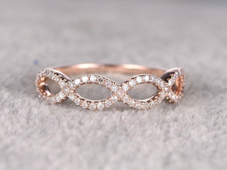 0.50 Carat 10k Rose Gold Wedding Ring Curved Loop Flower Floral Stackable Band