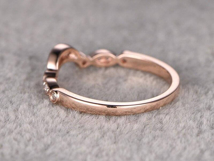 0.25 Carat 10k Rose Gold Wedding Band with Diamonds Anniversary Ring Flower Design Antique Style Band
