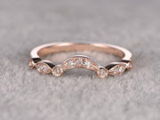0.25 Carat Wedding Band with Diamonds Anniversary Ring Flower Design Antique Style Band