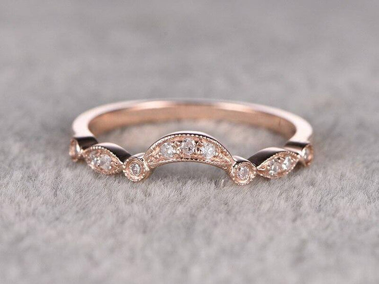 0.25 Carat Wedding Band with Diamonds Anniversary Ring Flower Design Antique Style Band