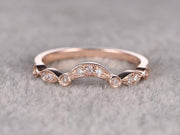 0.25 Carat 10k Rose Gold Wedding Band with Diamonds Anniversary Ring Flower Design Antique Style Band