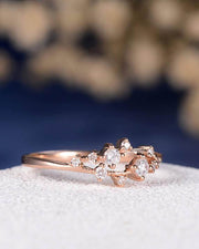 0.50 Carat Moissanite Cluster Ring Twig Engagement Ring Floral Unique Wedding Band Snowflake Design