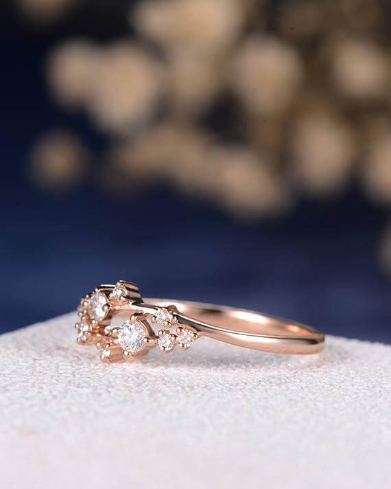 0.50 Carat Moissanite Cluster Ring Twig Engagement Ring Floral Unique Wedding Band Snowflake Design