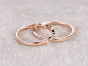 1.00 Carat 2 pcs Diamond Wedding Ring Set Stacking Curved Design art deco Ring set in Silver and 18k Rose Gold Plating