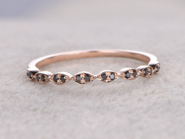 0.25 Carat Art Deco Style Black Diamond Wedding Ring Wedding Band on 10k Rose Gold