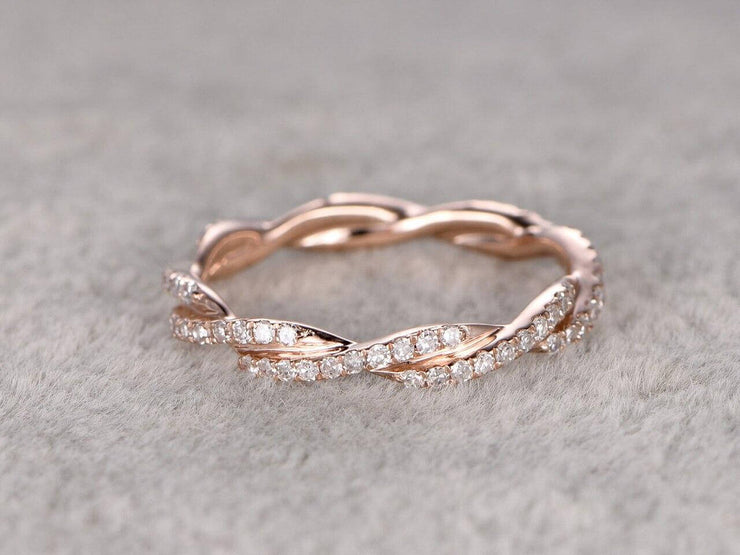 0.50 Carat 10k Rose Gold Anniversary Ring Band with Diamonds Stackable Twisted Band