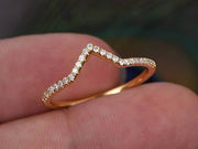 0.25 Carat Curved V Style diamond Wedding ring Anniversary ring 10k Rose gold Half Eternity Matching Band