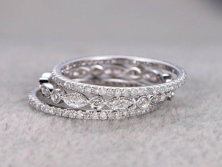 1.50 Carat 3 wedding Ring set Wedding Band Stackable Ring set 10k White Gold Anniversary Ring Bridal Ring