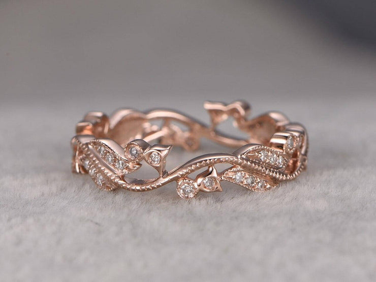 0.50 Carat Diamond Wedding Ring Solid 10k Rose Gold Full Eternity Milgrain Floral Anniversary ring
