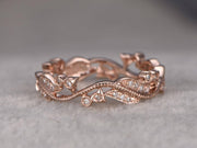 0.50 Carat Diamond Wedding Ring Solid 10k Rose Gold Full Eternity Milgrain Floral Anniversary ring
