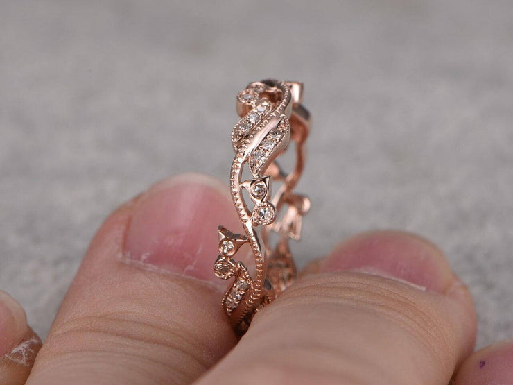 0.50 Carat Diamond Wedding Ring Solid 10k Rose Gold Full Eternity Milgrain Floral Anniversary ring