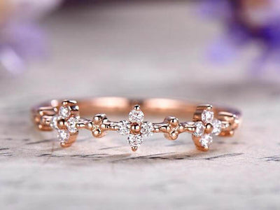 0.50 Carat Diamond Wedding Ring Solid 10k Rose Gold Half Eternity Milgrain Floral Anniversary ring Promise Ring