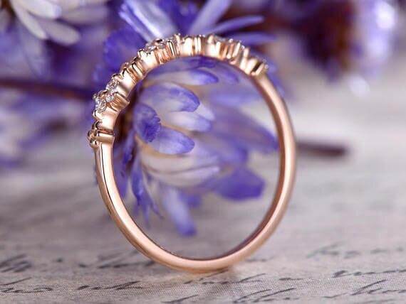 0.50 Carat Diamond Wedding Ring Solid 10k Rose Gold Half Eternity Milgrain Floral Anniversary ring Promise Ring