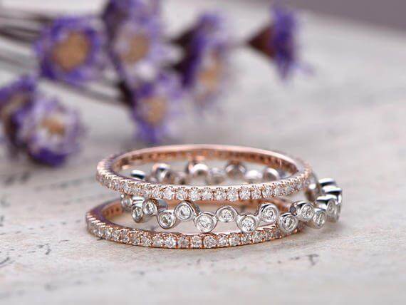 1.50 Carat 3 wedding Ring set Wedding Band Stackable Ring set