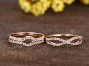 3 bridal ring set half eternity matching band split shank band curved U diamond wedding bands solid 10K rose gold