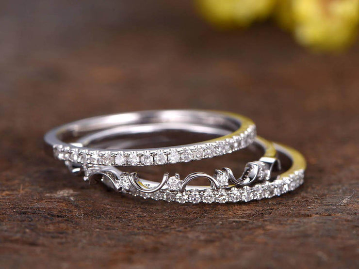 1.50 Carat 3 wedding Ring set Wedding Band Stackable Ring set Solid 10k White Gold Anniversary Ring Bridal Ring