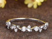 0.50 Moissanite wedding band half eternity band floral band anniversary ring Deco stacking band