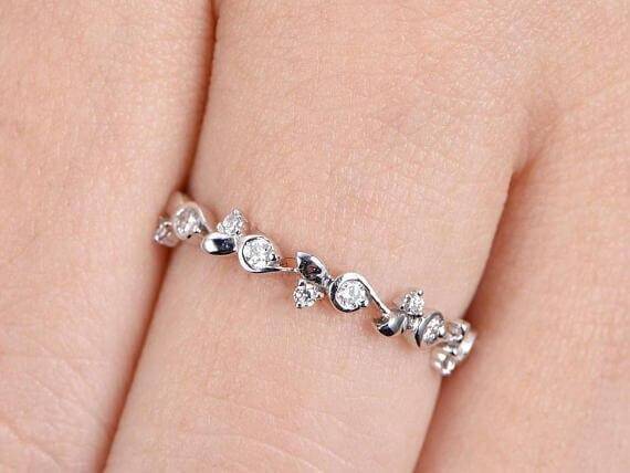 0.50 Moissanite wedding band half eternity band floral band anniversary ring Deco stacking band