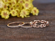 1.50 Carat 3 wedding Ring set Wedding Band Stackable Ring set Solid 10k Rose Gold Vintage Flower