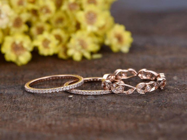 1.50 Carat 3 wedding Ring set Wedding Band Stackable Ring set Vintage Flower
