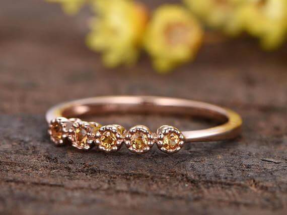 0.25 Carat Citrine Floral Wedding band bridal ring stacking matching band promise ring