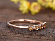 0.25 Carat Citrine Floral Wedding band Solid 10k rose gold bridal ring stacking matching bandpromise ring