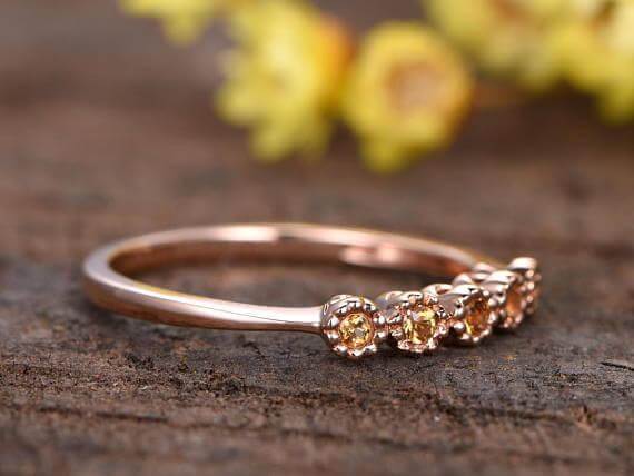 0.25 Carat Citrine Floral Wedding band bridal ring stacking matching band promise ring