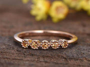 0.25 Carat Citrine Floral Wedding band Solid 10k rose gold bridal ring stacking matching bandpromise ring