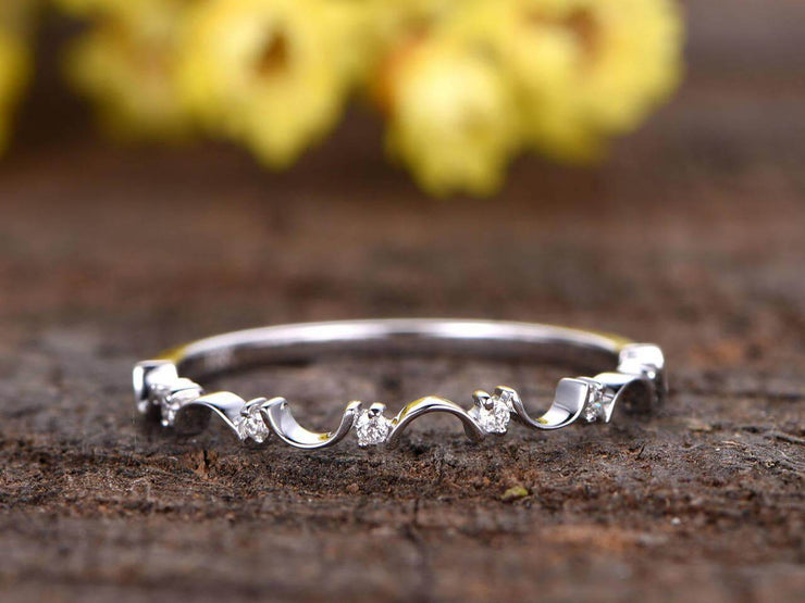 0.25 Carat Petite Diamond Half Eternity Engagement ring Wedding Band solid 10k White Gold Floral Band