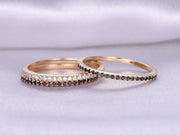 1.00 Carat 3 Wedding rings set Black and White diamonds wedding ring Solid 10k Rose gold