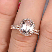 Bridal Set Oval Cut Gemstone 1.75 Carat  Morganite Engagement Ring Wedding Ring On 10k Rose Gold Anniversary Gift Glaring Staggering Ring