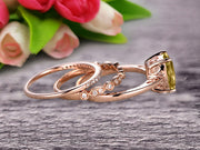 Trio Set Art Deco 1.50 Carat Cushion Cut Champagne Diamond Moissanite Engagement Ring Wedding Set On 10k Rose Gold Shining Startling Ring Anniversary Gift