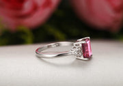 1.25 Carat emerald cut Ruby and Moissanite Diamond Engagement Ring for Women in White Gold