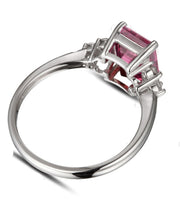 1.25 Carat emerald cut Ruby and Moissanite Diamond Engagement Ring for Women in White Gold