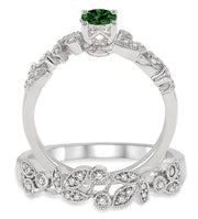 1.25 Carat Emerald Antique Flower Bridal Set on 10k White Gold